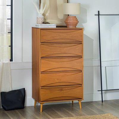 Mid-Century Modern Contoured 5 Drawer Chest Of Drawers - Saracina Home