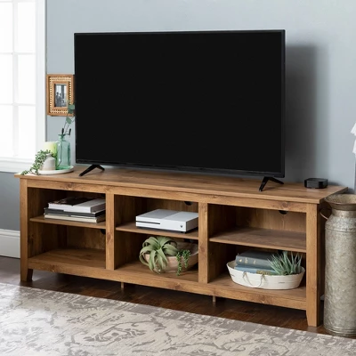 Transitional 6 Cubby Wood Open Storage Wood TV Stand For TVs Up To 80"- Saracina Home - Image 8