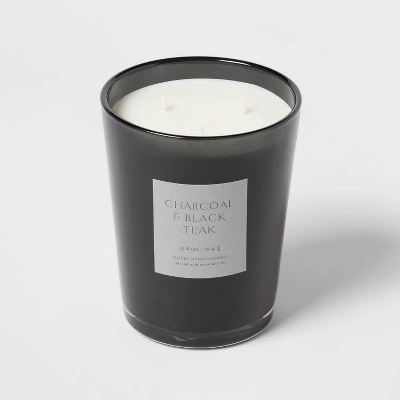 Colored Vase Glass With Dustcover & Black Teak Candle Black - Threshold™ - Image 3