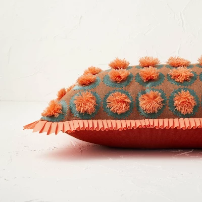 Oblong Jungalow Fringe Pom Decorative Throw Pillow Orange Coral - Opalhouse™ Designed With Jungalow™ - Image 2