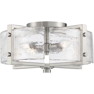 Possini Euro Design Prane Modern Industrial Ceiling Light Semi Flush Mount Fixture 17" Wide Brushed Nickel 4-Light Warped Glass For Bedroom Kitchen - Image 3