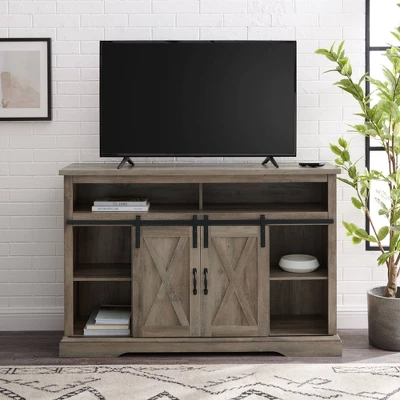 Transitional Sliding Barndoor Highboy TV Stand For TVs Up To 58" - Saracina Home - Image 6