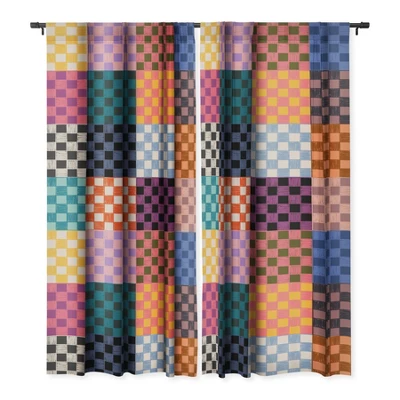 Schatzi Brown Alice Check Multi 84" X 50" Single Panel Blackout Window Curtain - Deny Designs - Image 2
