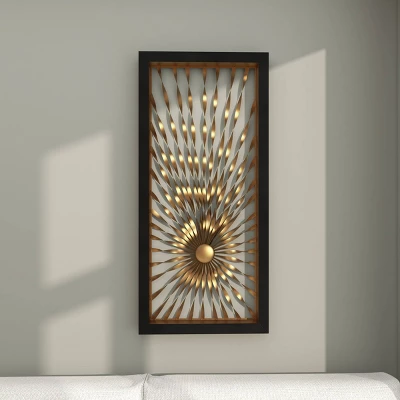 Metal Sunburst Coiled Ribbon Wall Decor With Black Frame Gold - Olivia & May - Image 6