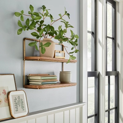 16" Wood & Brass Double Wall Shelf - Hearth & Hand⢠With Magnolia