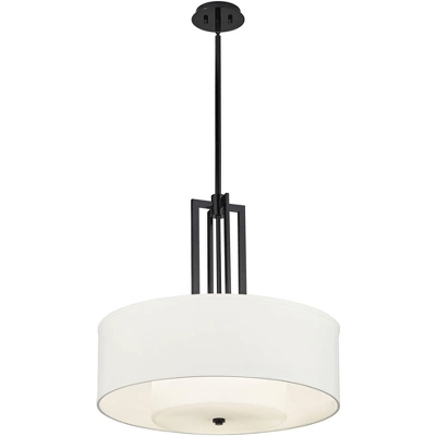 Possini Euro Design Sundry Semi Gloss Black Drum Pendant Chandelier 24" Wide Modern Double Shade 4-Light Fixture For Dining Room Foyer Kitchen Island - Image 7