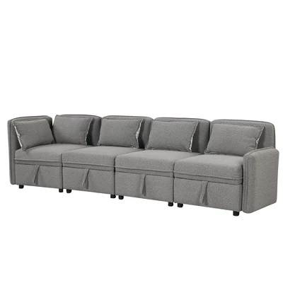 122.8" Minimalist Convertible Modular Sofa, Upholstered Sectional Sofa Couch With 5 Pillows-ModernLuxe - Image 7