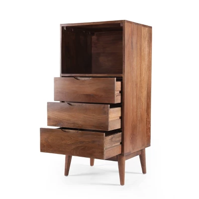 Rabun Handcrafted Mid-Century Modern Mango Wood 3 Drawer Chest Light Oak - Christopher Knight Home - Image 3