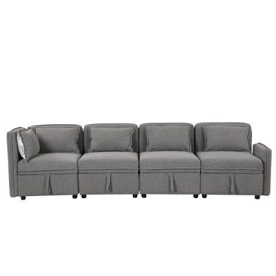 122.8" Minimalist Convertible Modular Sofa, Upholstered Sectional Sofa Couch With 5 Pillows-ModernLuxe - Image 8