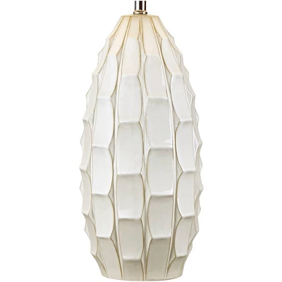 Possini Euro Design Cosgrove Modern Mid Century Table Lamp 32 3/4" Tall White Glazed Ceramic Beige Fabric Drum Shade For Bedroom Living Room Bedside - Image 3