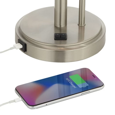 Possini Euro Design Traverse Modern Table Lamps Set Of 2 29 1/2" Tall Brushed Nickel With USB Charging Port LED Gooseneck White Drum Shade For Desk - Image 3