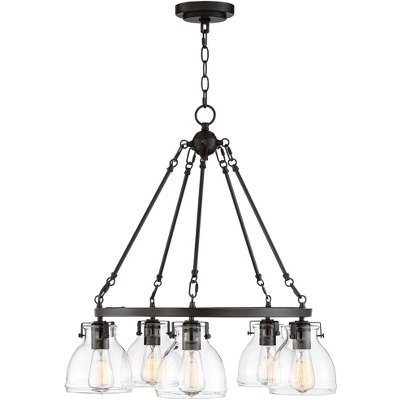 Possini Euro Design Bellis Bronze Wagon Wheel Pendant Chandelier 25" Wide Modern Clear Glass 5-Light Fixture For Dining Room House Kitchen Island Home - Image 5