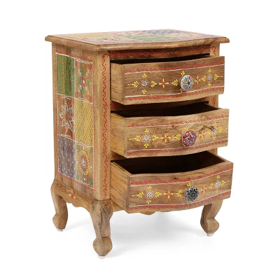 Ailey Handcrafted Boho Mango Wood 3 Drawer Nightstand Natural - Christopher Knight Home - Image 2