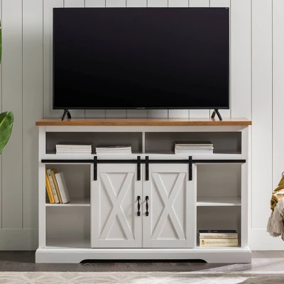 Transitional Sliding Barndoor Highboy TV Stand For TVs Up To 58" - Saracina Home - Image 14