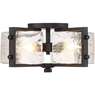 Possini Euro Design Adri Modern Ceiling Light Flush Mount Fixture Black 16 1/2" Wide Black 4-Light Textured Glass For Bedroom Kitchen Living Room Home - Image 3
