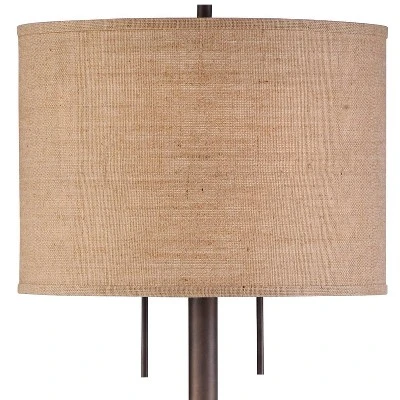 Possini Euro Design Garth Modern Floor Lamp Standing 63 1/2" Tall Oil Rubbed Bronze Burlap Fabric Drum Shade For Living Room Bedroom Office House Home - Image 3