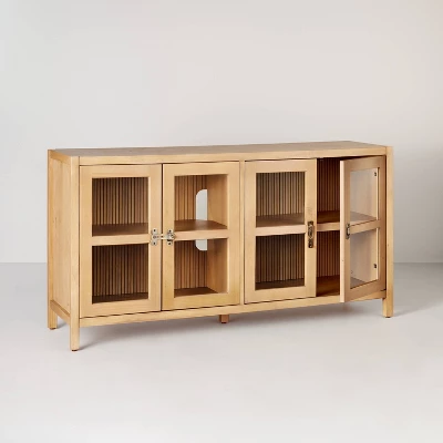 Grooved Wood With Glass 4-Door Sideboard Buffet Cabinet- Natural - Hearth & Hand™ With Magnolia - Image 3