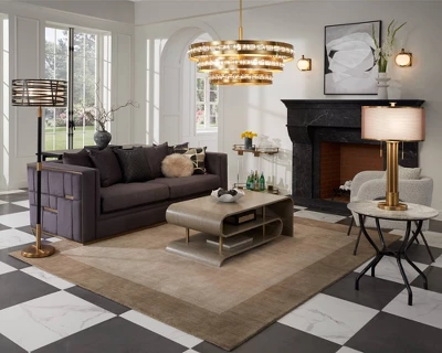 Possini Euro Design Granview Modern Table Lamp 32 1/2" Tall Brass Column Taupe Organza Outer Off White Linen Inner Drum Shade For Bedroom Living Room - Image 8