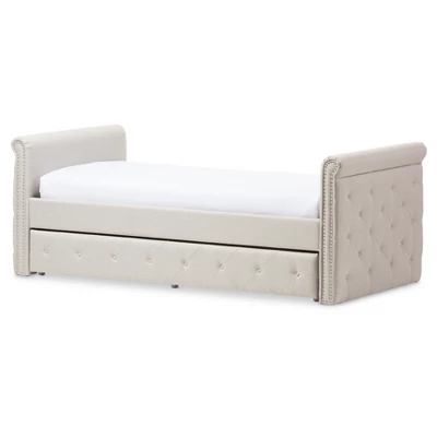 Twin Swanson Modern And Contemporary Fabric Tufted Daybed With Roll-Out Trundle Guest Bed - Baxton Studio - Image 13