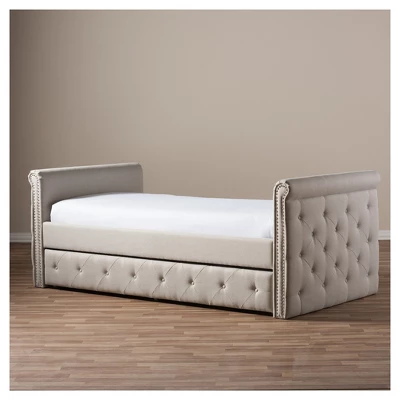 Twin Swanson Modern And Contemporary Fabric Tufted Daybed With Roll-Out Trundle Guest Bed - Baxton Studio - Image 11
