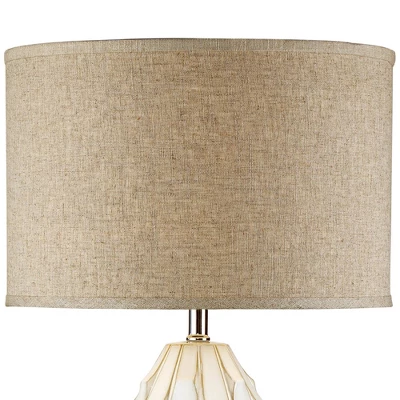 Possini Euro Design Cosgrove Modern Mid Century Table Lamp 32 3/4" Tall White Glazed Ceramic Beige Fabric Drum Shade For Bedroom Living Room Bedside - Image 2