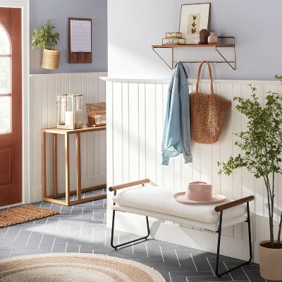 Cushioned Metal & Wood Bench - Cream/Black - Hearth & Hand™ With Magnolia