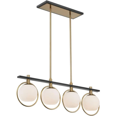 Possini Euro Design Carlyn Brass Black Linear Island Pendant Chandelier 33" Wide Modern White Glass Shade 4-Light LED Fixture For Dining Room Kitchen - Image 5