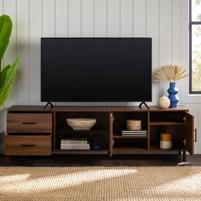 Sana Modern Triple Storage TV Stand For TVs Up To 80" Dark Walnut - Saracina Home - Image 3