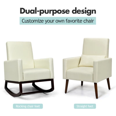 Tangkula 2-in-1 Upholstered Rocking Chair With Wood Leg & Pillow Relax Sofa Chair Light Grey/Beige/Dark Gray - Image 6