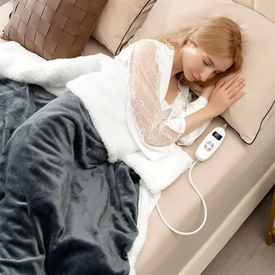 Tangkula 50" X 60" Heated Electric Reversible Fleece Blanket Blanket Throw W/ 10 Heat Levels, 9 Hours Auto Shut-Off, Overheat Protection Gray - Image 4