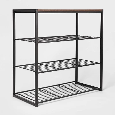 4 Tier Shoe Rack Black Metal With Walnut Wood - Brightroom™ - Image 2