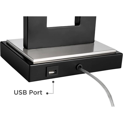 360 Lighting Neil Modern Rustic Table Lamp 26" High Black Metal With USB Charging Port White Rectangular Shade For Bedroom Living Room Bedside Desk - Image 4