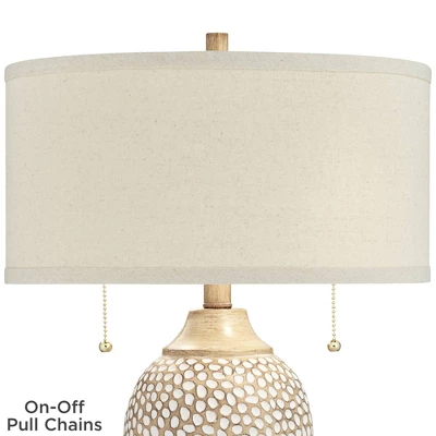 360 Lighting Cody Rustic Farmhouse Table Lamps 24 1/2" High Set Of 2 Beige Textured Pebble Drum Shade For Bedroom Living Room Bedside Nightstand House - Image 3