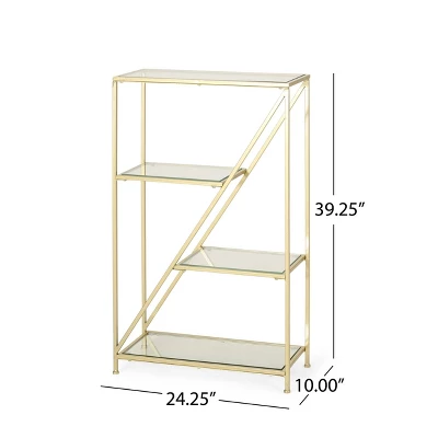 Kokesh Modern Glam Tempered Glass 3 Shelf Asymmetrical Bookcase Gold - Christopher Knight Home - Image 8